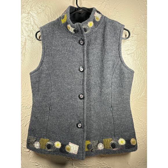 Icelandic Design Womens Vest Black Patchwork 100% Wool‎ Button Front Size Small - Picture 3 of 7